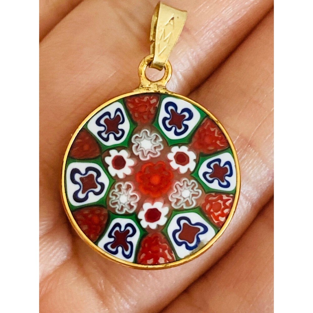 Amv 925 Silver 14kt Gold Vermeil Millefiori Pendant